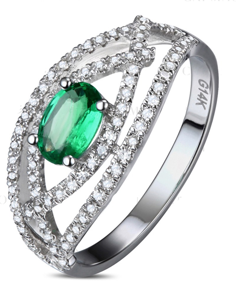 1.50 Carat Emerald and Diamond Engagement Ring for Women in White Gold JeenJewels
