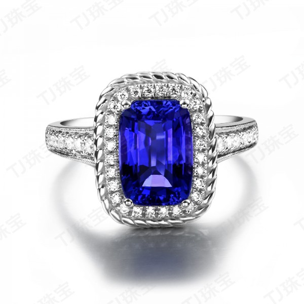 Perfect 2 Carat cushion cut Blue Sapphire and Diamond