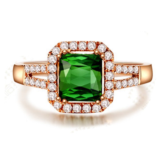 2 Carat cushion cut Emerald and Diamond Engagement Ring in Rose Gold