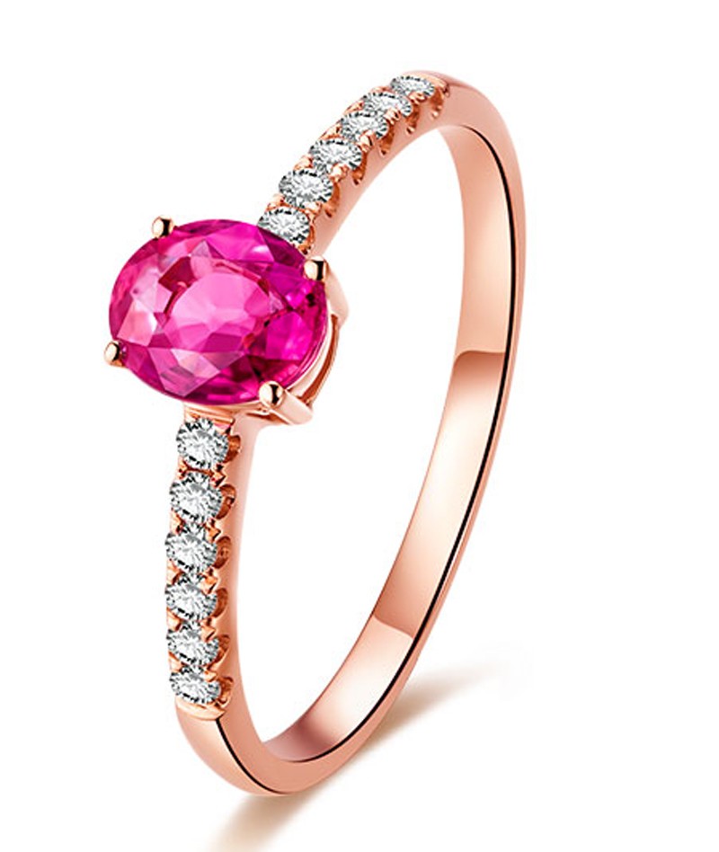 Classic 1 Carat Pink Sapphire and Diamond Engagement Ring in Rose Gold