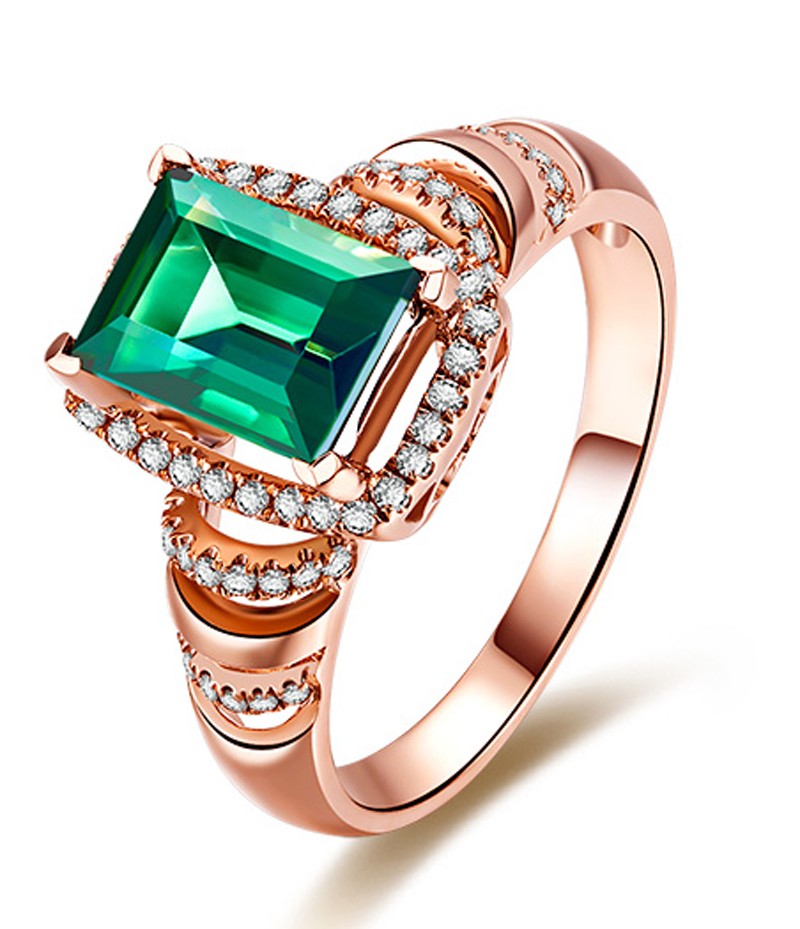 Designer 1.50 Carat Emerald and Diamond Engagement Ring in Rose Gold JeenJewels