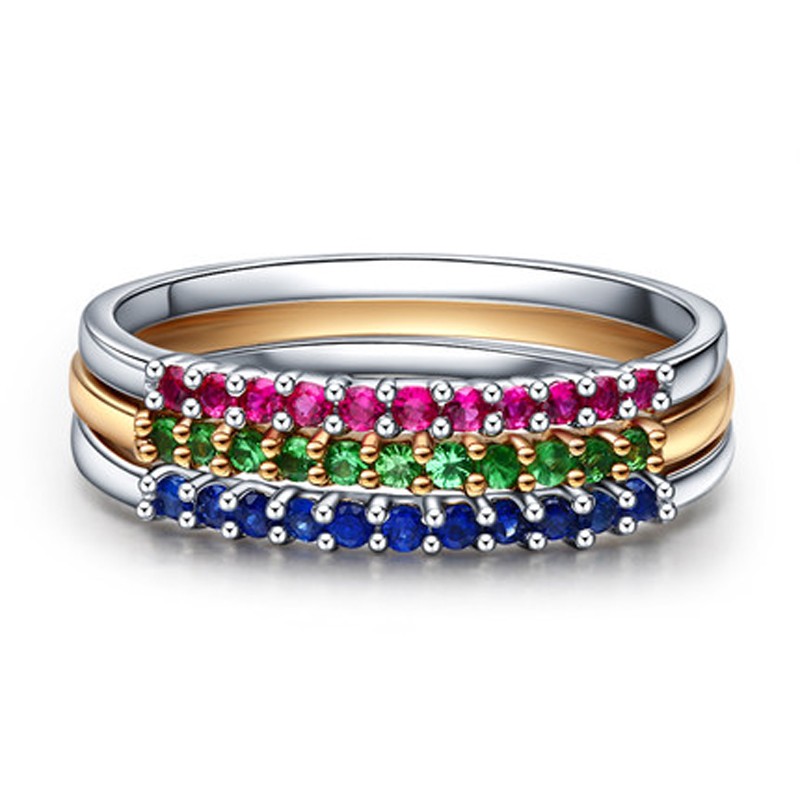 Stackable set of 3 Gemstones Ruby, Sapphire and Emerald