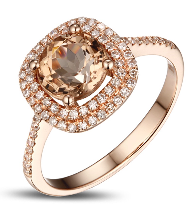 2 Carat Morganite and Diamond Halo Engagement Ring in Rose Gold