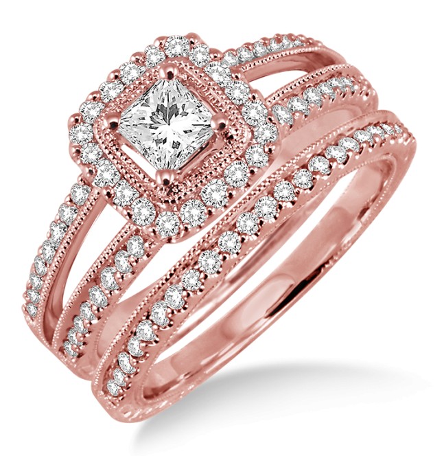 2.00 carat Antique Bridal set Halo Ring with Round Cut