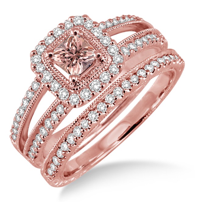 2 Carat & Diamond Antique Bridal set Halo Ring