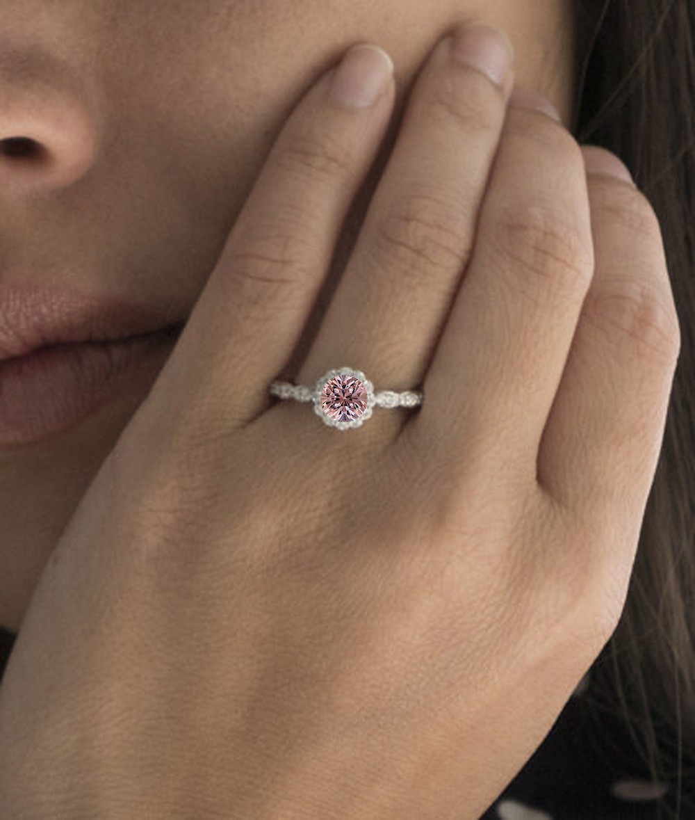 1.5 Carat Round Cut and Diamond Flower Vintage Designer Engagement Ring on 10k White