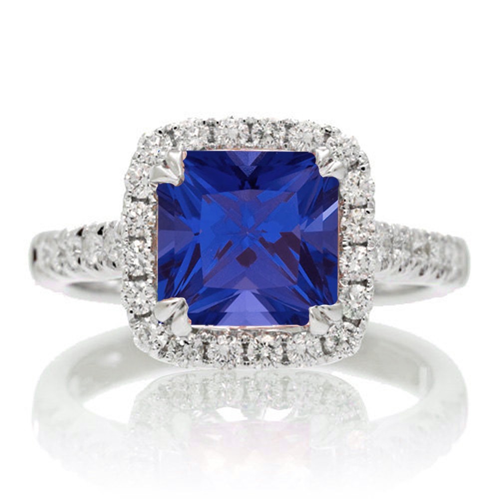 1.5 Carat Cushion Cut Sapphire Halo Engagement Ring for Women on 10k