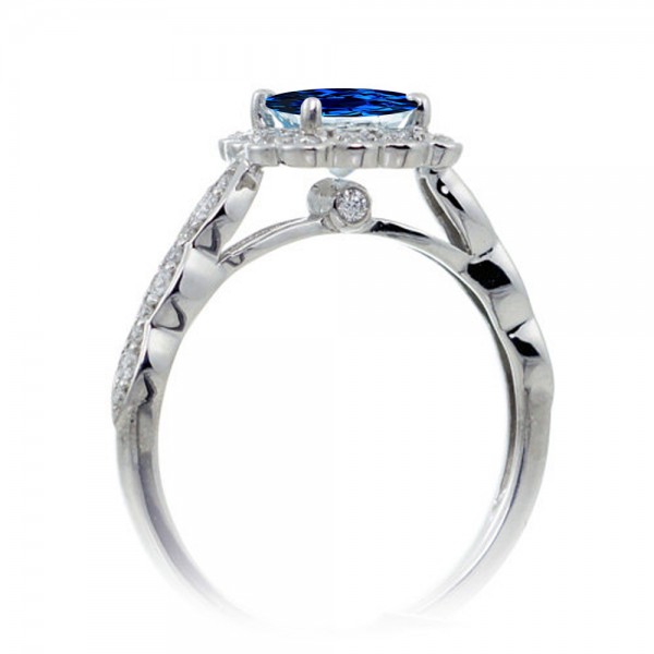 2 Carat Princess Cut Sapphire and Diamond Wedding Ring set on 10k White Gold JeenJewels