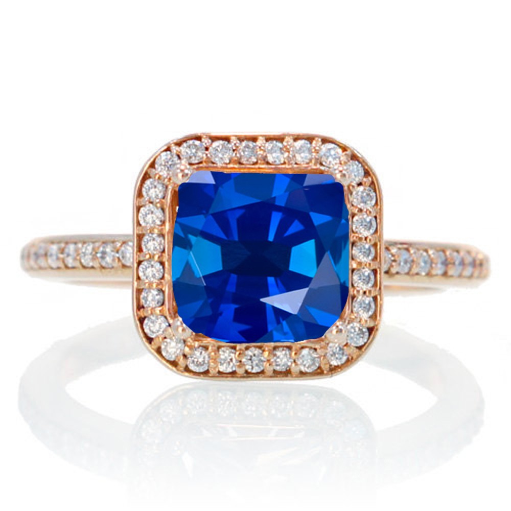 2 Carat Beautiful Sapphire and diamond Halo Wedding Ring