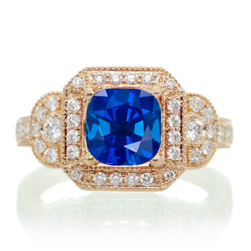 2 Carat Vintage Round Cut Sapphire and Diamond Designer