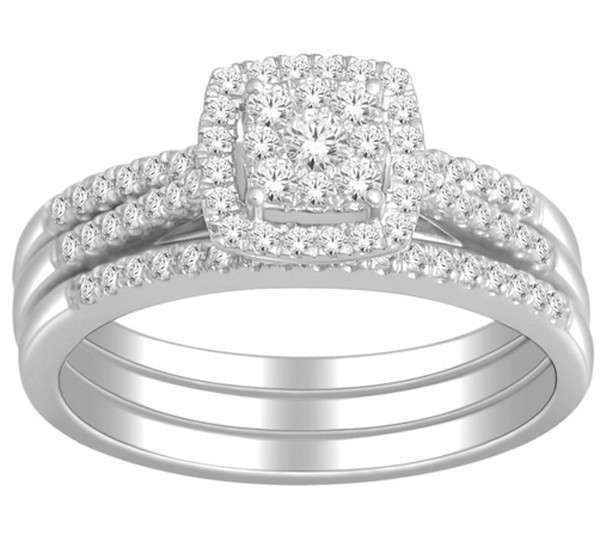 1 Carat Trio Wedding Ring Set for Her GIA Certified Round