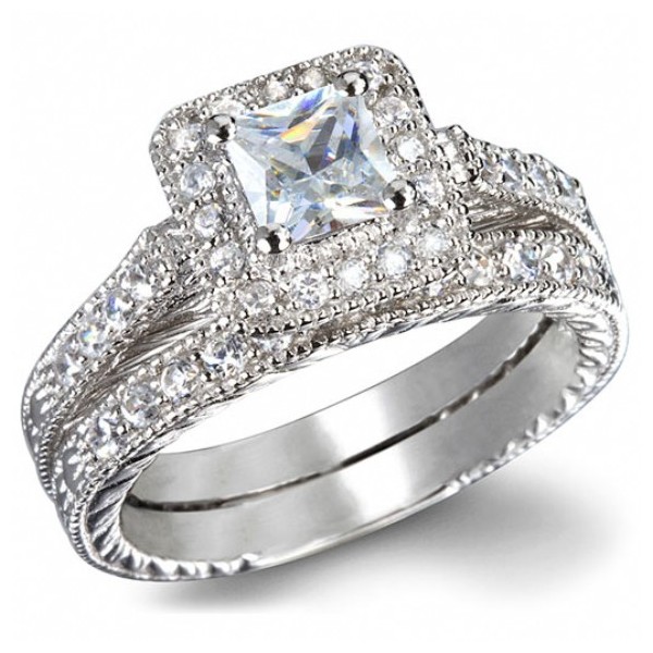 Diamond cut white gold wedding ring