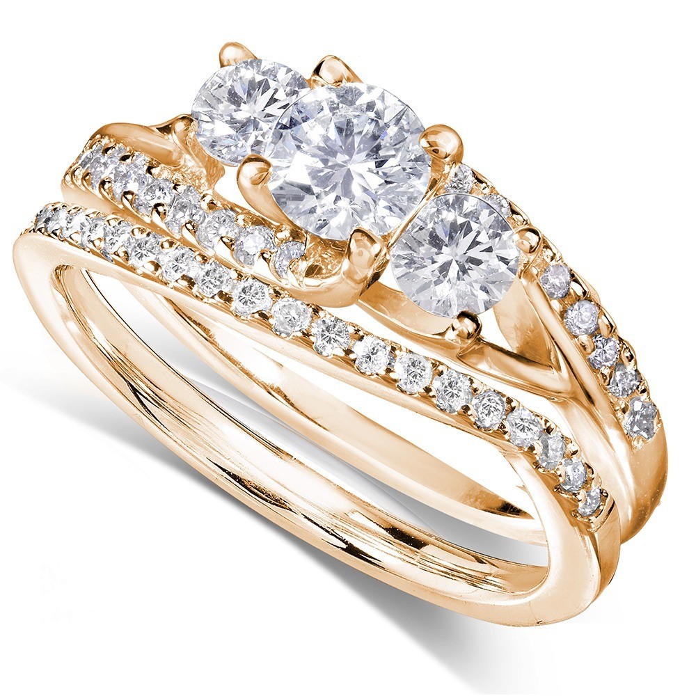 GIA Certified 1 Carat Trilogy Round Diamond Wedding Ring