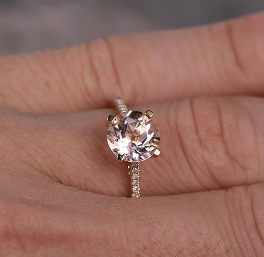 Special listing: 2 Carat Peach Pink Morganite (Round cut Morganite) and Diamond Engagement Ring