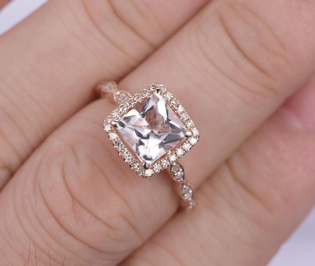 Limited Time Sale Antique Vintage Design 1.25 carat Morganite and Diamond Engagement Ring in 10k ...