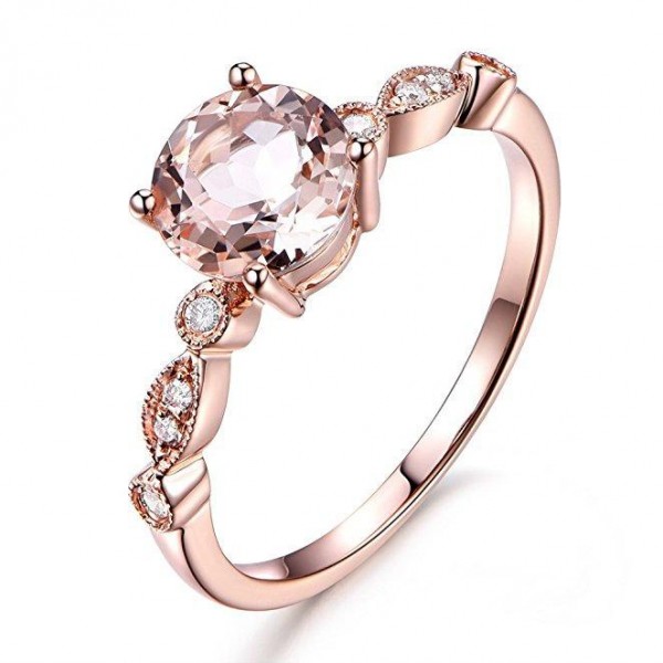 Sale Antique Design 1.25 Carat Peach Pink Morganite (Round Shaped) and Diamond Engagement Ring ...