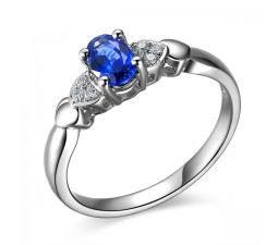 Sapphire and Diamond Engagement Ring on 10k White Gold