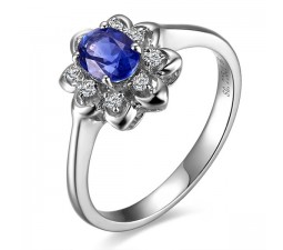 Flower Shape Sapphire and Diamond Engagement Ring