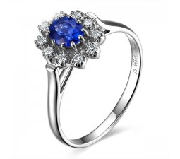Flower Shape Sapphire and Diamond Engagement Ring