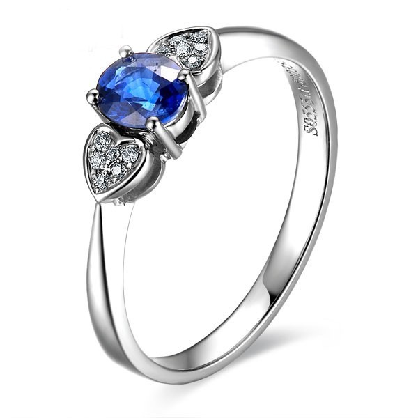 Twin Hearts Shape Sapphire and Diamond Engagement Ring - JeenJewels