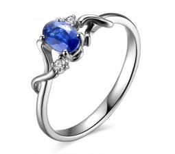 Sapphire and Diamond Engagement Ring on 10k White Gold