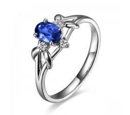 Sapphire and Diamond Engagement Ring on 10k White Gold