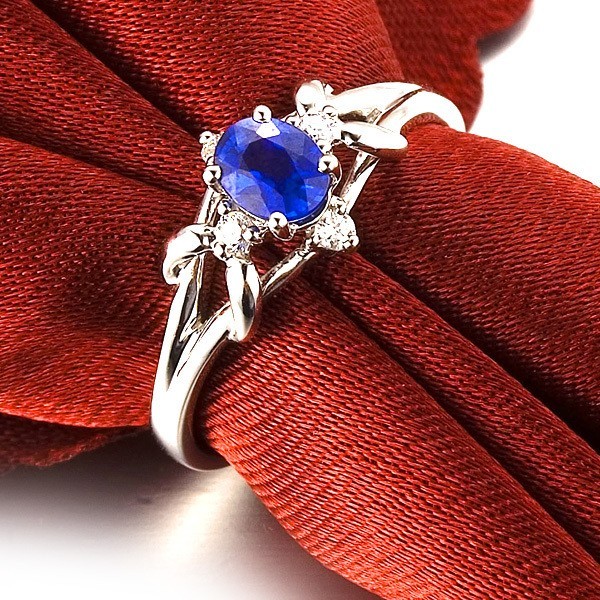Sapphire and Diamond Engagement Ring on 10k White Gold - JeenJewels