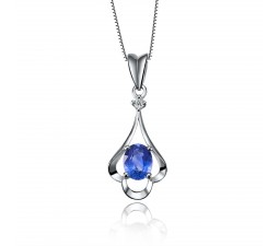 Sapphire and Diamond Pendant on 10k White Gold