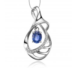 Journey Sapphire and Diamond Pendant on 10k White Gold