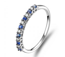 Affordable Diamond and Sapphire Wedding Band on 10k White Gold