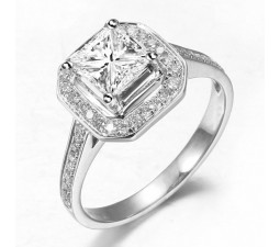 1 Carat Princess Diamond Halo Engagement Ring