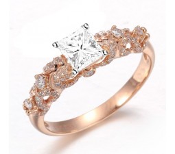 Beautiful 1 Carat Princess Diamond Engagement Ring on 18k Rose Gold