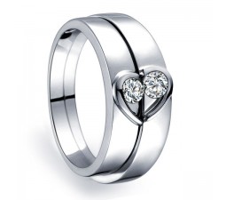 Inexpensive Heart Shape Couples Matching Wedding Band Rings on Silver