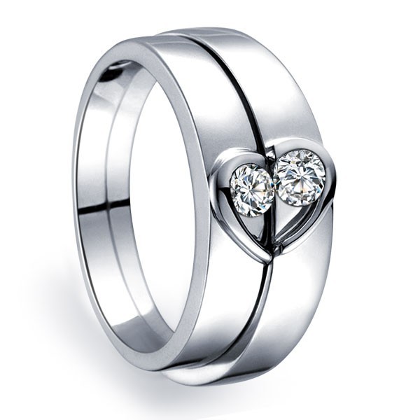 Unique Heart Shape Couples Matching Wedding Band Rings on Silver -  JeenJewels