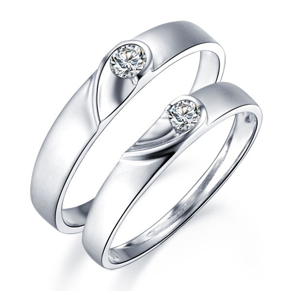 Unique Heart Shape Couples Matching Wedding Band Rings on Silver ...