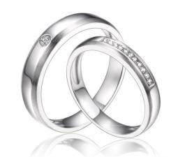 Inexpensive Couples Matching Diamond Wedding Ring Bands on Silver
