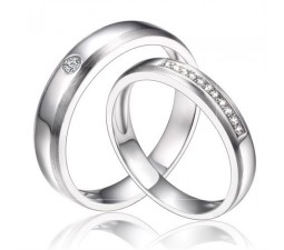 Inexpensive Couples Matching Diamond Wedding Ring Bands on Silver