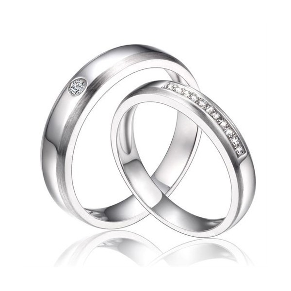 Inexpensive Matching Couples Diamond Wedding Ring Bands On Silver 