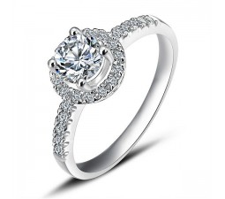 Cheap Round Halo Diamond Engagement Ring on White Gold
