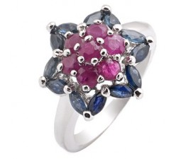 3 Carats of Ruby and Sapphire Inexpensive Engagement Ring for Women