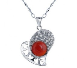 Solitaire Red Agate Pendant Necklace for Women
