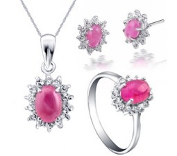 3 Carats inexpensive matching Ruby engagement ring, earrings and pendant for women