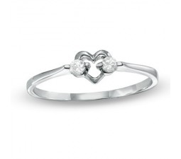 Classic Heart Diamond Wedding Ring on Sterling Silver