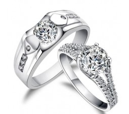His and Her matching antique style cz Wedding Ring Set for Couples