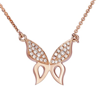 Butterfly Diamond Pendant on 18k Rose Gold - JeenJewels