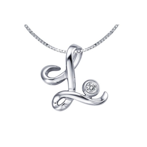 L Initial Alphabet Diamond Pendant on 10k White Gold - JeenJewels