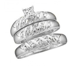 1 Carat Trio Wedding Ring Set with His and Her matching Bands