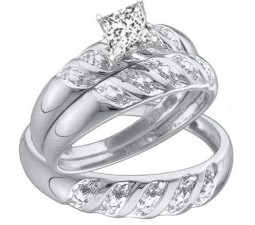1 Carat Trio Wedding Rings Set with His and Her Rings