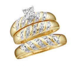 Wedding Trio Rings set with 1 carat diamond total weight for Him and Her