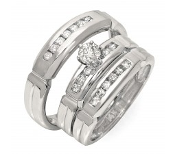 Affordable Half Carat Trio Wedding Ring Set for Him and Her